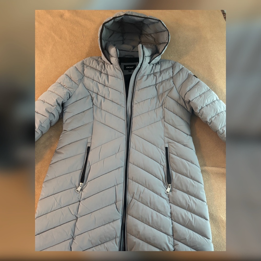 NWT- DKNY Light Blue Hooded Puffer Jacket